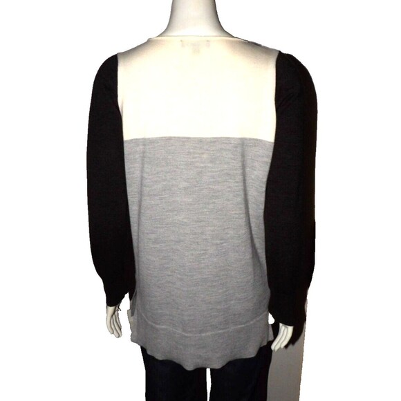Ann Taylor Black Label Colorblock Cream Charcoal Gray Med Sweater Merino Wool - Picture 3 of 12